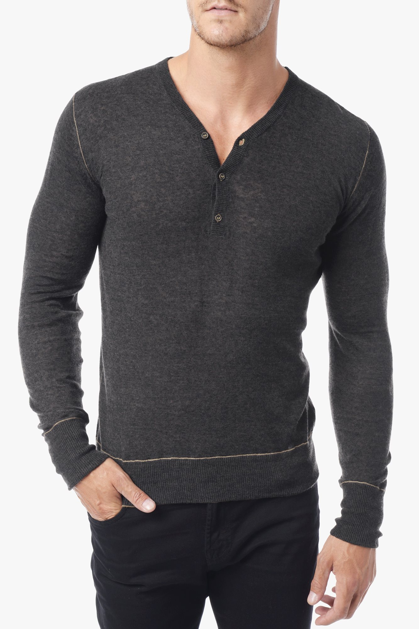 Lyst - 7 For All Mankind V-Neck Henley Sweater in Black for Men