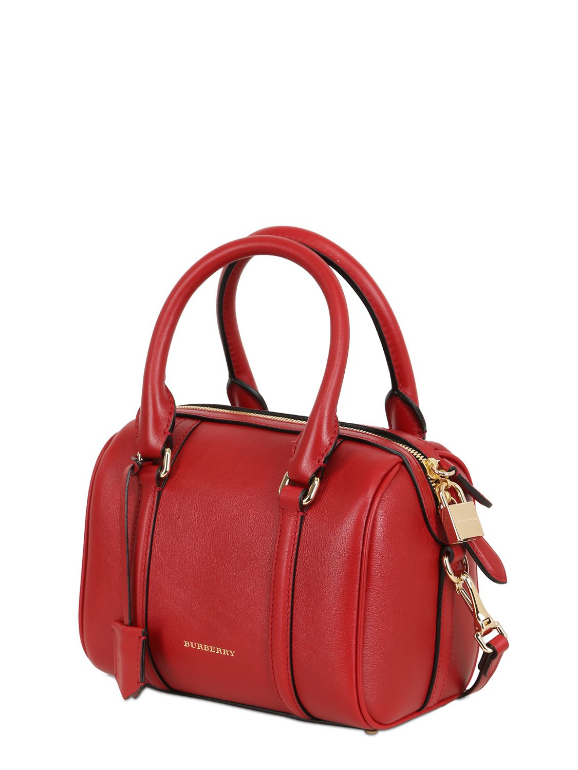 Lyst - Burberry Small Alchstrarm Leather Top Handle Bag in Red