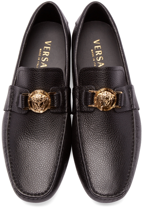 Lyst - Versace Black Leather Medusa Loafers in Black for Men