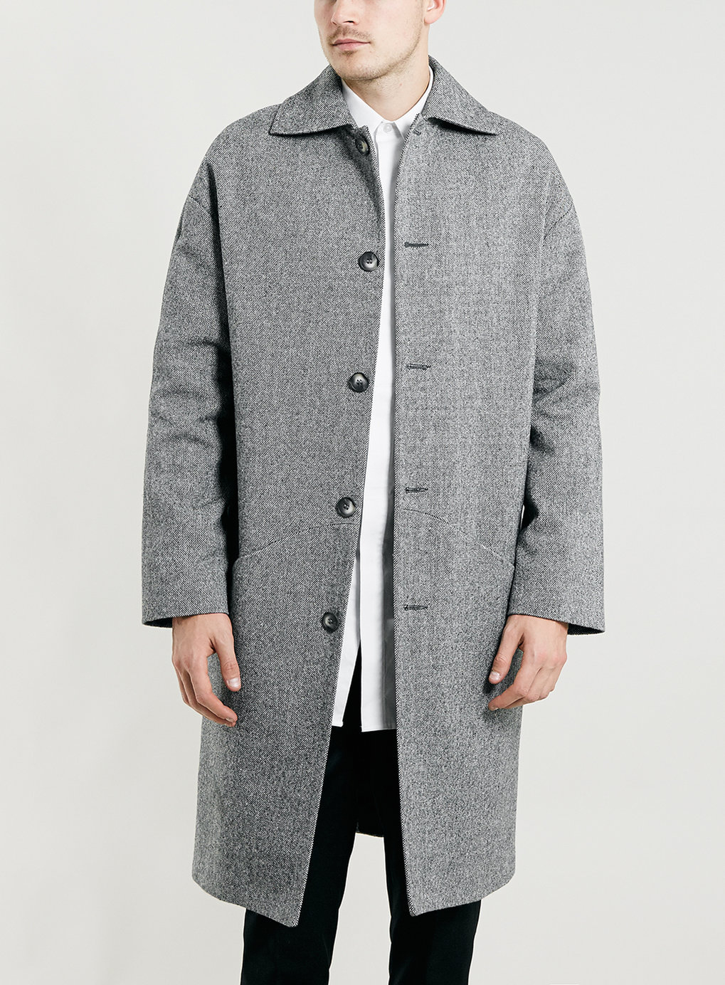 Topman Lux Grey Long Cocoon Donegal Sb Coat in Gray for Men (Grey) | Lyst