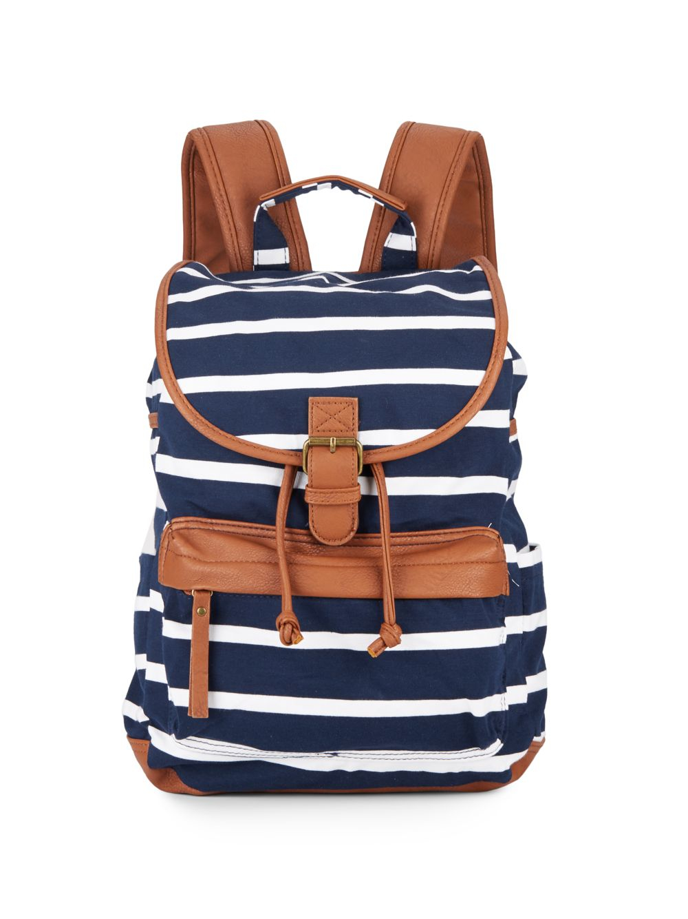 Madden girl Benji Striped Canvas & Faux Leather Backpack in White | Lyst