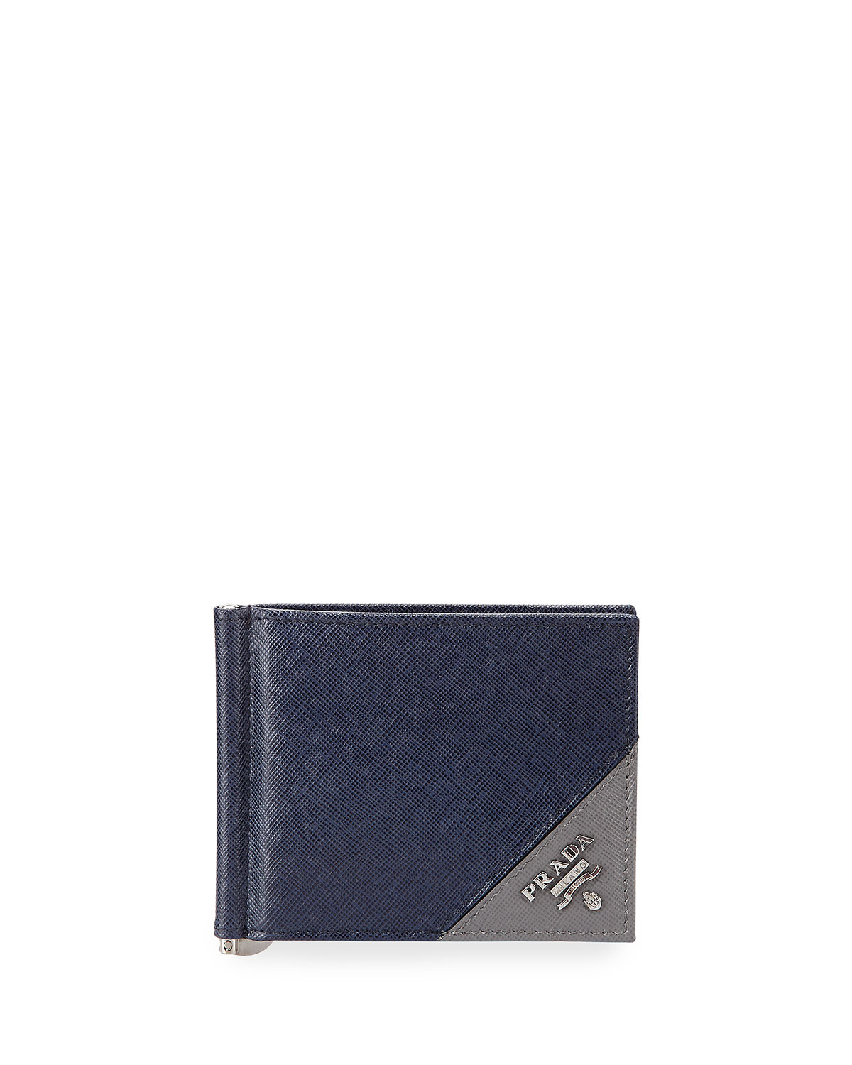 Prada American Leather Card Case W/ Money Clip in Blue for Men ...  