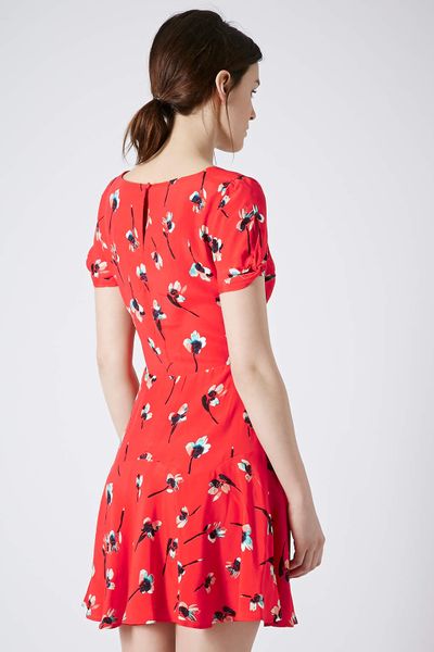 Topshop Painted Floral Dress in Red