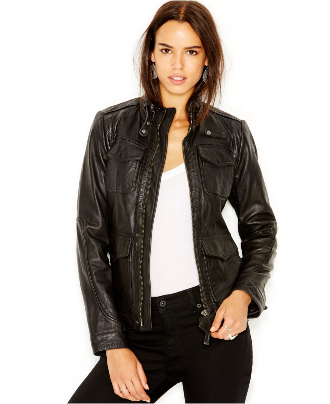 Lucky brand Lucky Brand Leather Moto Jacket in Black Lyst