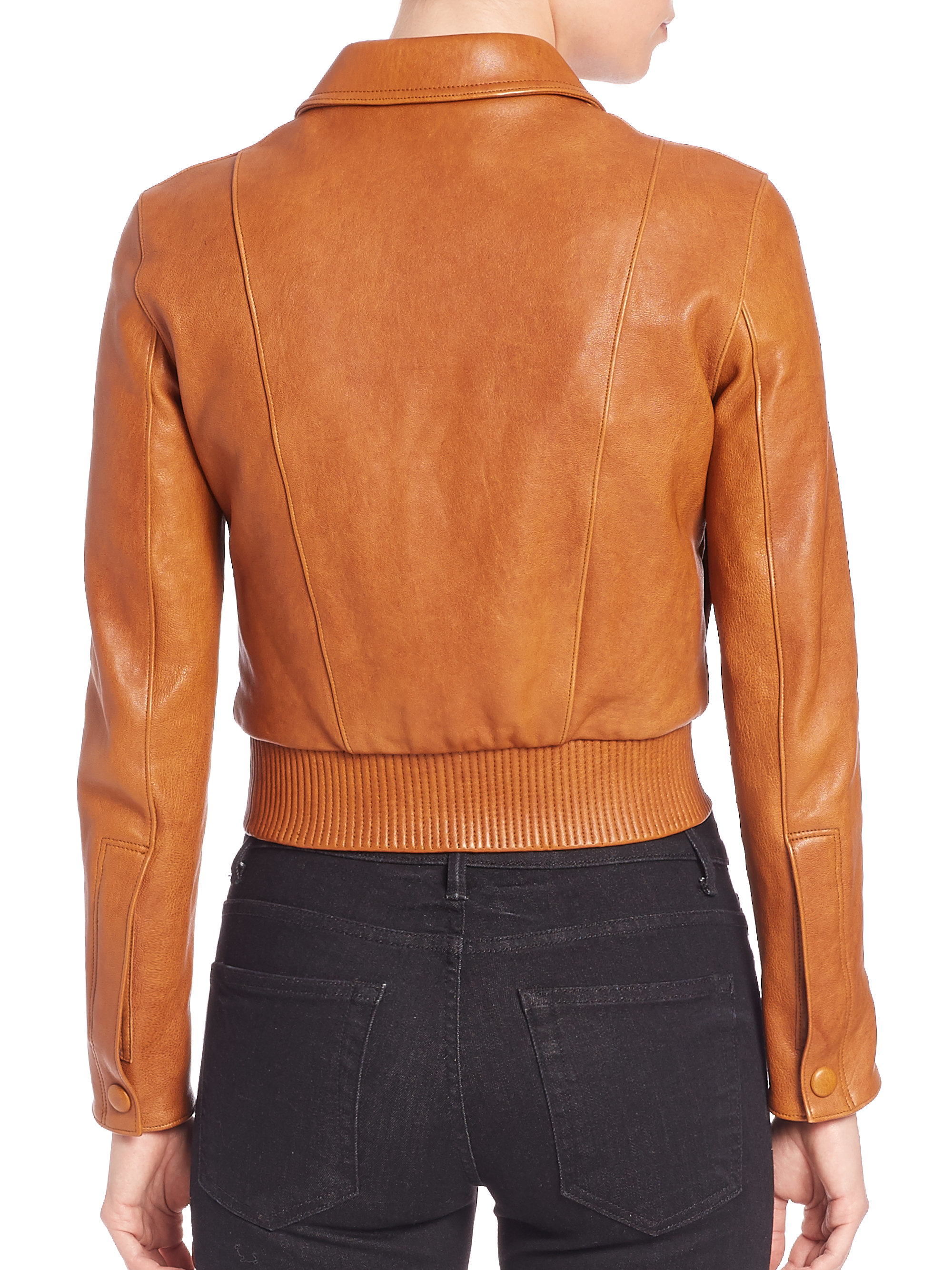 Lyst Helmut Lang Cropped Leather Jacket In Brown Gallery
