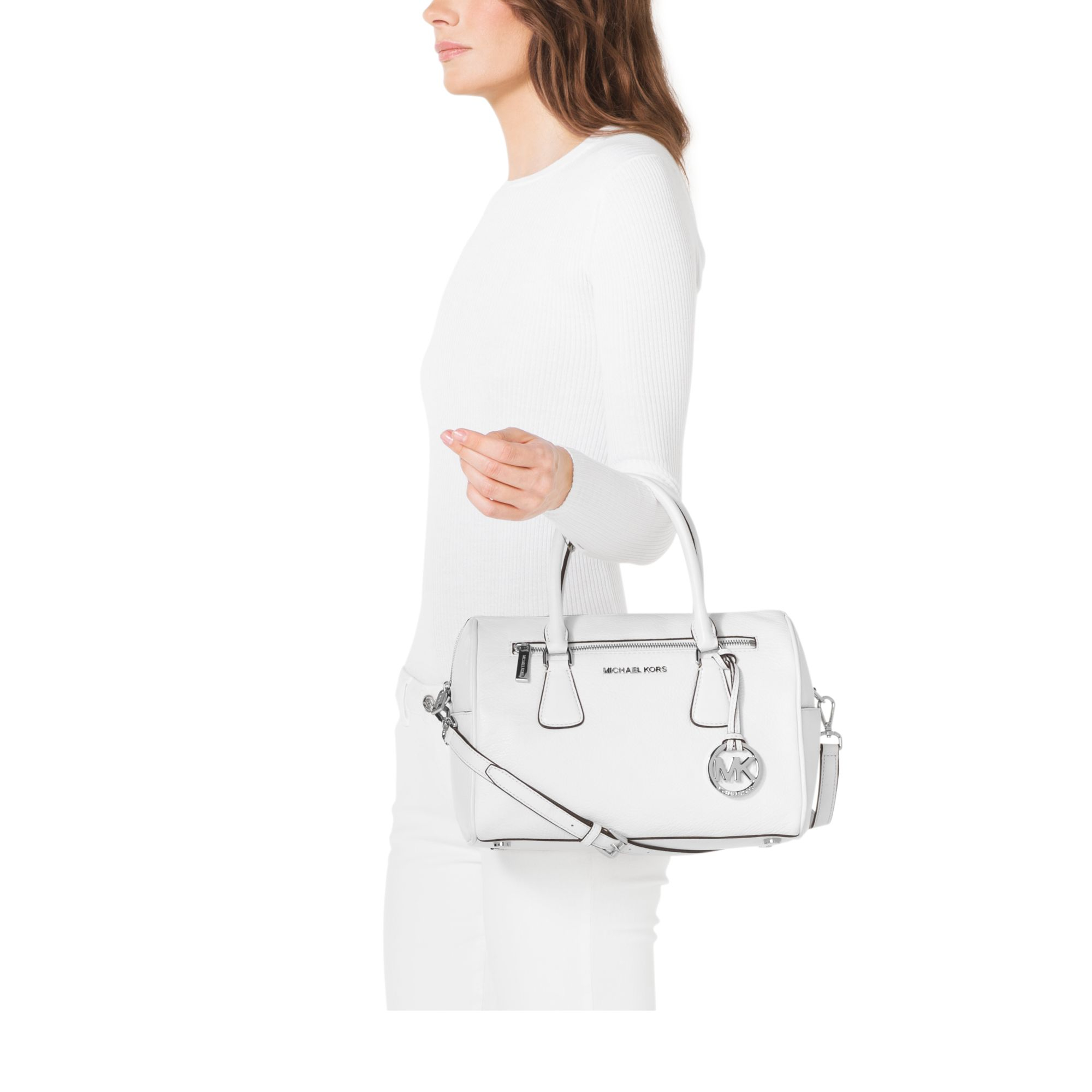 Michael Kors Saffiano Leather Cindy Large Dome Satchel Bag in Pale