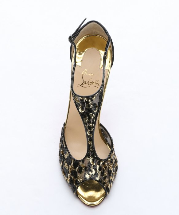 Christian louboutin Black And Gold Leopard Patterned Mesh \u0026#39;tiny ...