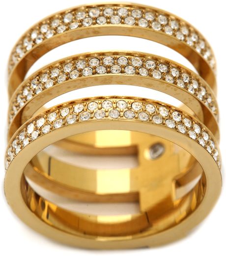 Michael Kors Tri Stack Open Pave Bar Ring Goldclear in Gold (Gold/Clear ...