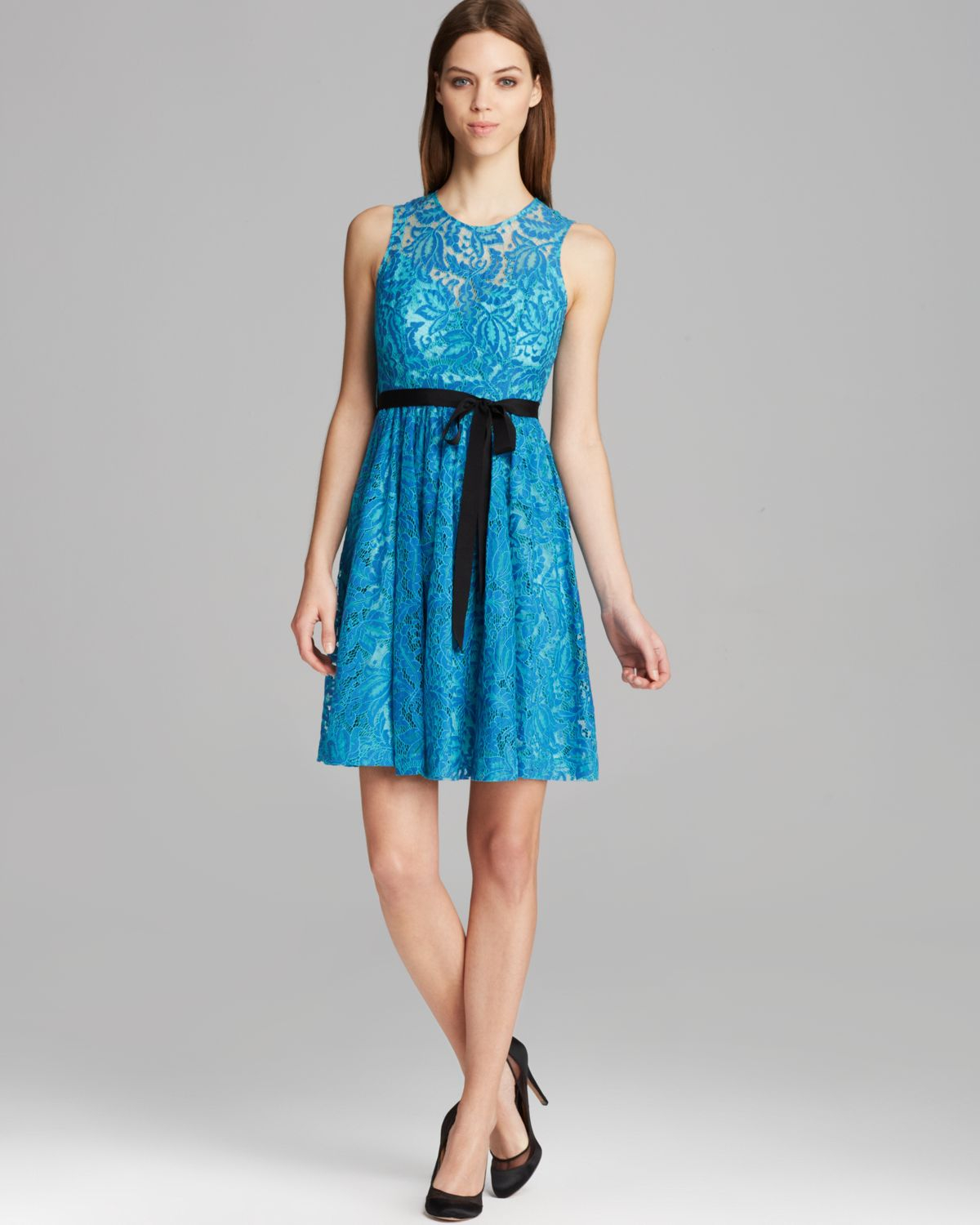 Lyst - Tracy Reese Dress Alana Sleeveless Lace Fit and Flare in Blue