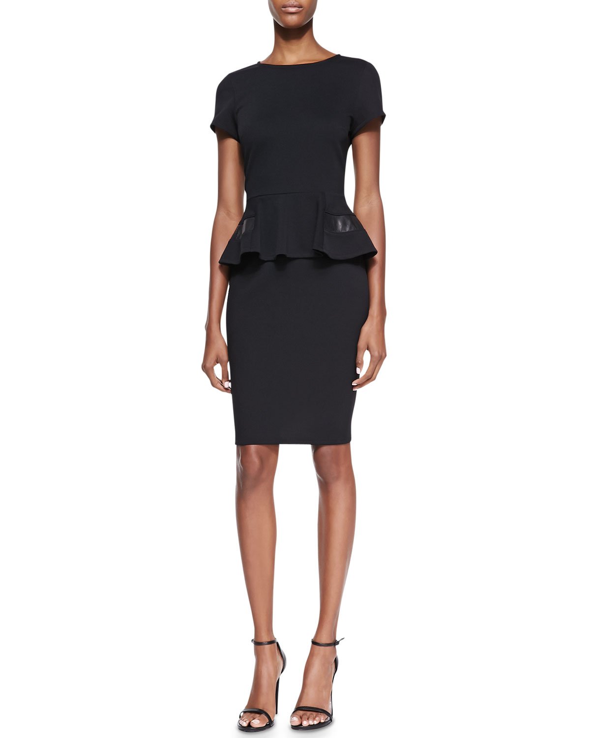 Badgley Mischka Collection Shortsleeve Peplum with Leather Cocktail ...