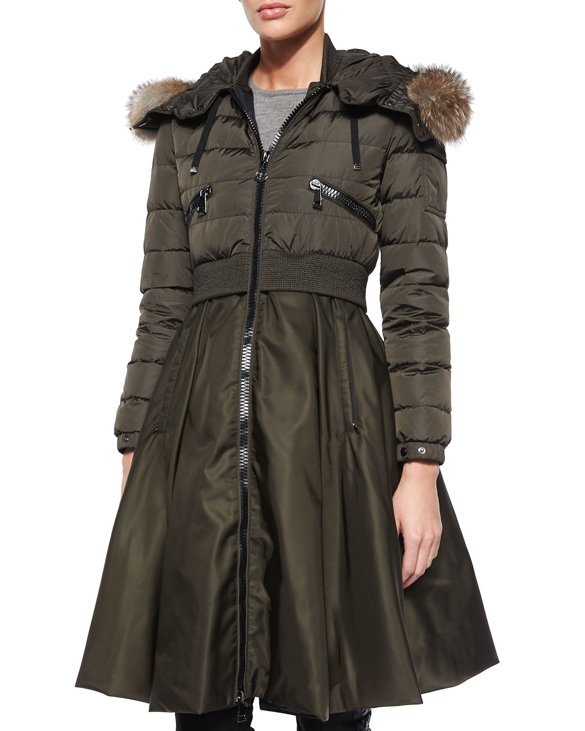 Moncler Sully FullSkirted Quilted Coat in Green Lyst