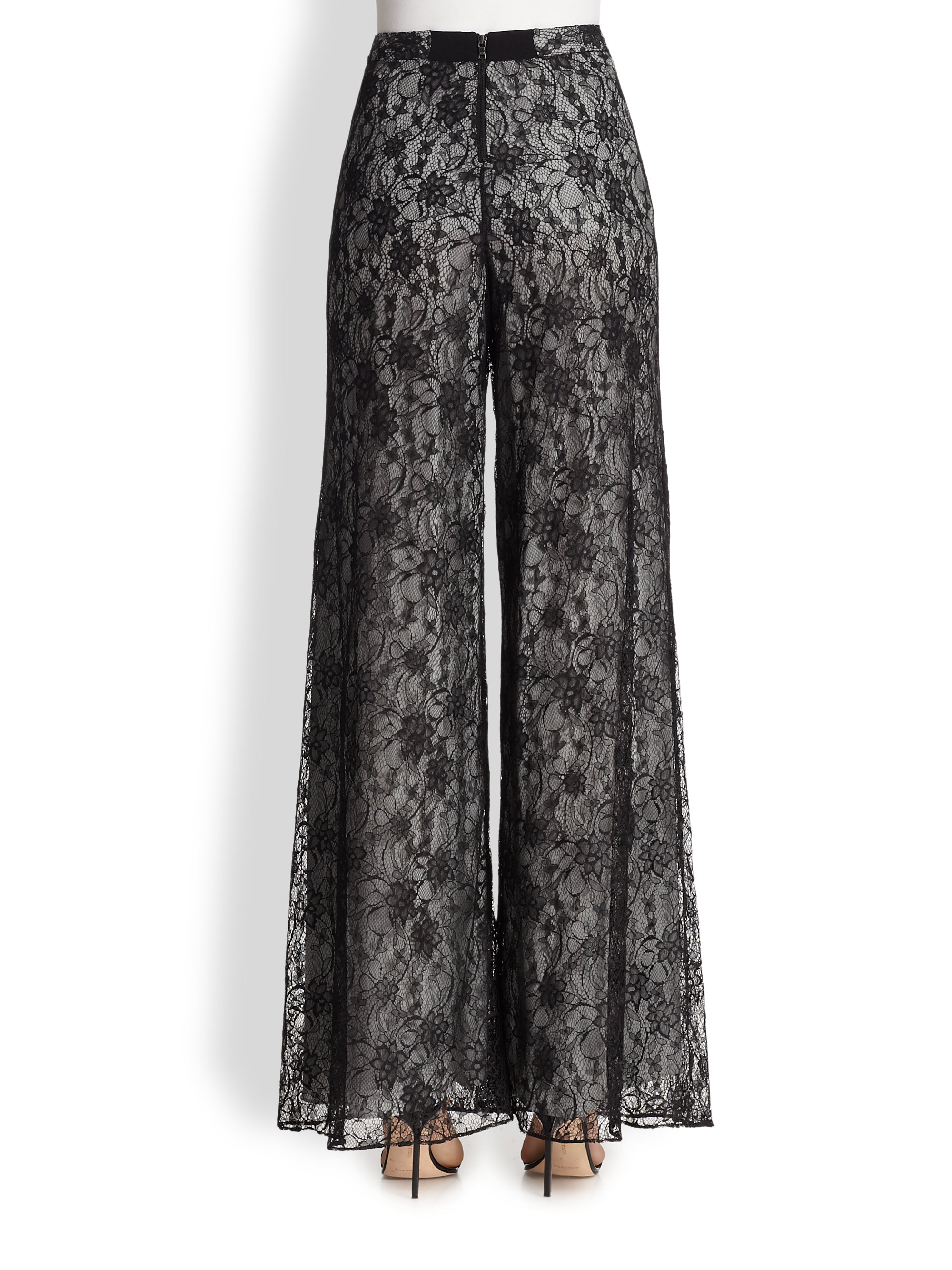 Lyst - Alice + Olivia Super Flared Wide-Leg Lace Pants in Black