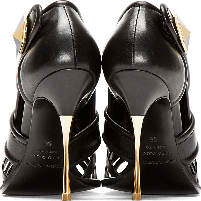 Nicholas kirkwood Black Leather Cut Out Wrapped_strap Heels in Black | Lyst