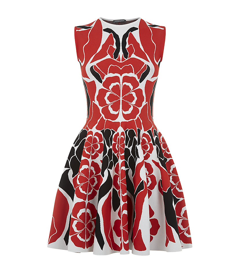 Alexander mcqueen Flower Collage Full Circle Dress in Red | Lyst