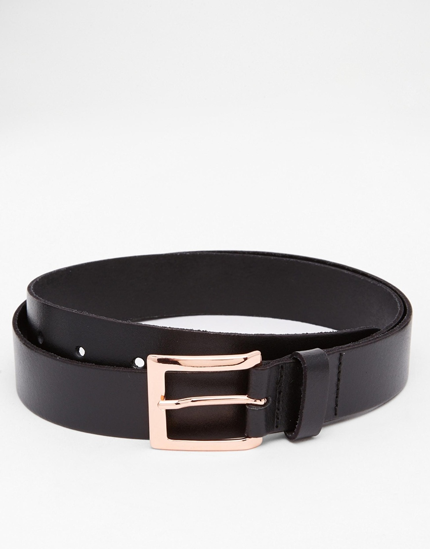Asos Smart Leather Belt In Black With Rose Gold Buckle in Black for Men | Lyst