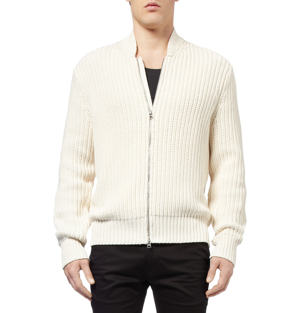 Lyst Acne Studios Zipped Ribbed Cotton Cardigan in White for Men