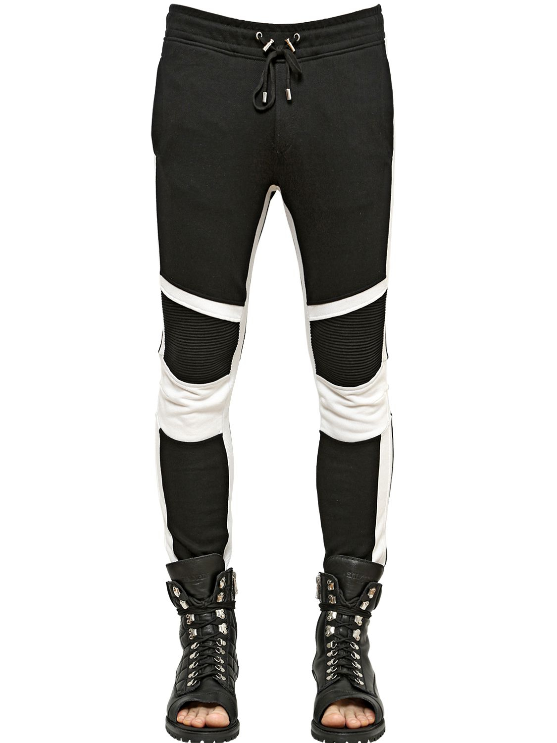 Balmain Biker Style Cotton Jogging Pants in Black/White (Black) for Men