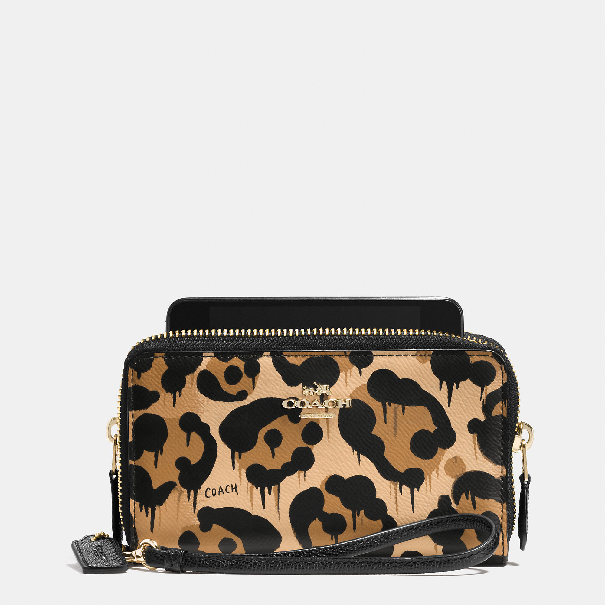 Coach Double Zip Phone Wallet In Wild Beast Print Leather in Brown Lyst