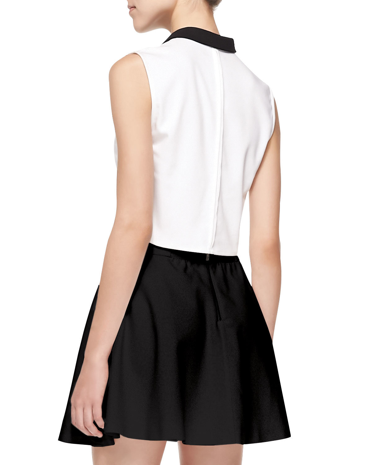 Alice   olivia Contrast-collar Cropped Sleeveless Blouse in White ...