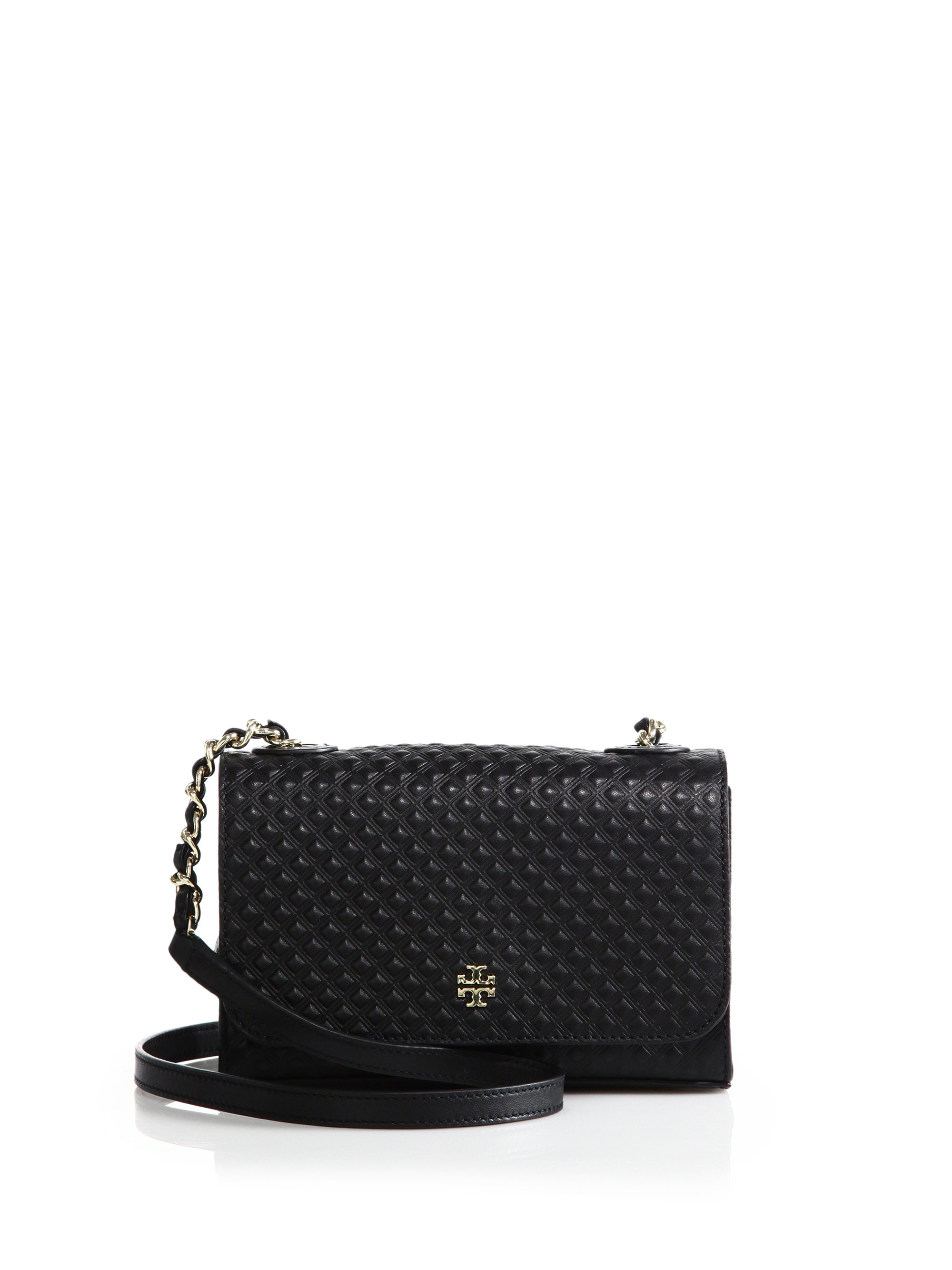 Tory burch Marion Quilted Leather Crossbody Bag in Black | Lyst