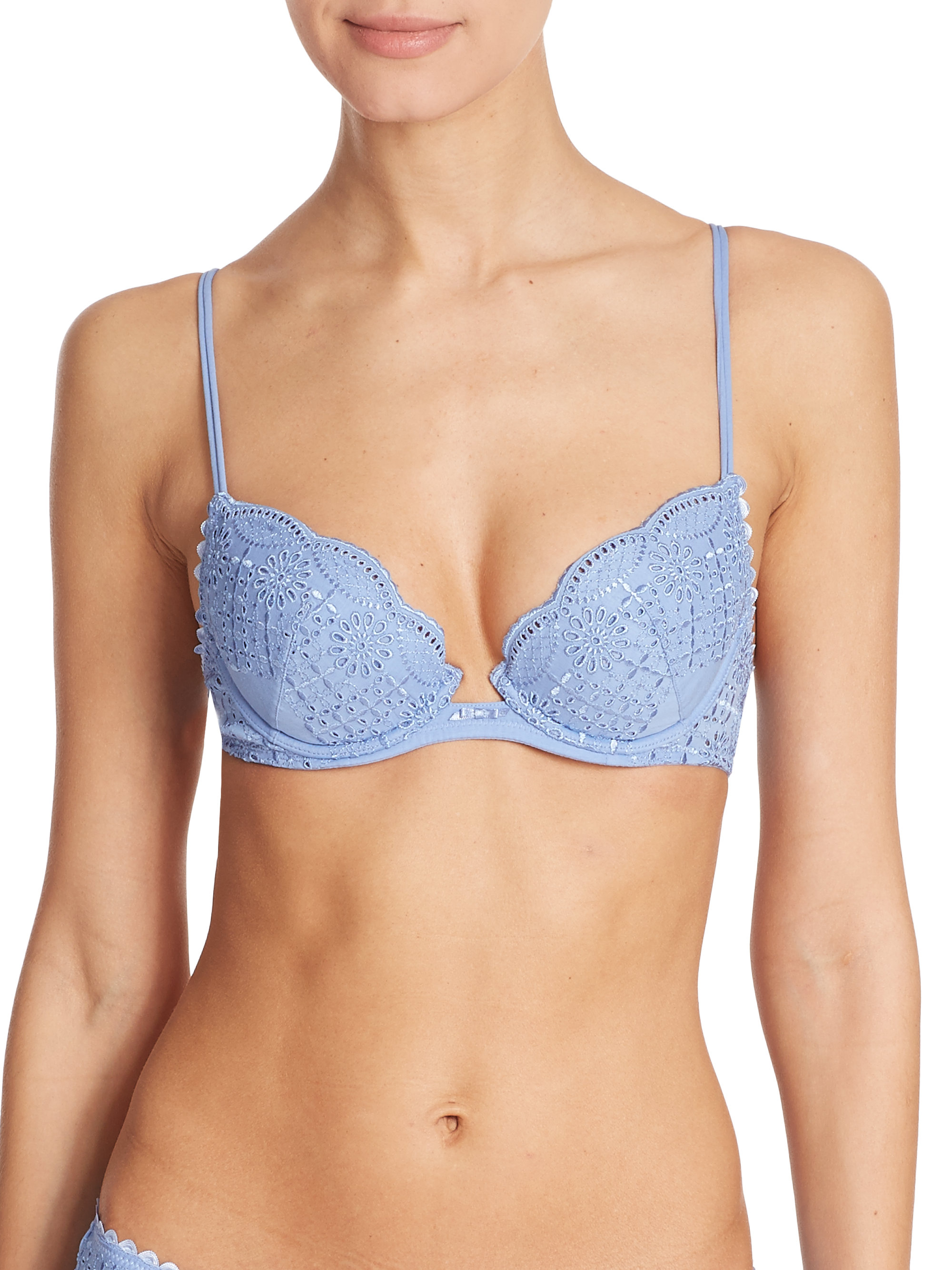 La perla Sangallo Eyelet Push-up Bra in Blue (LIGHT BLUE) | Lyst