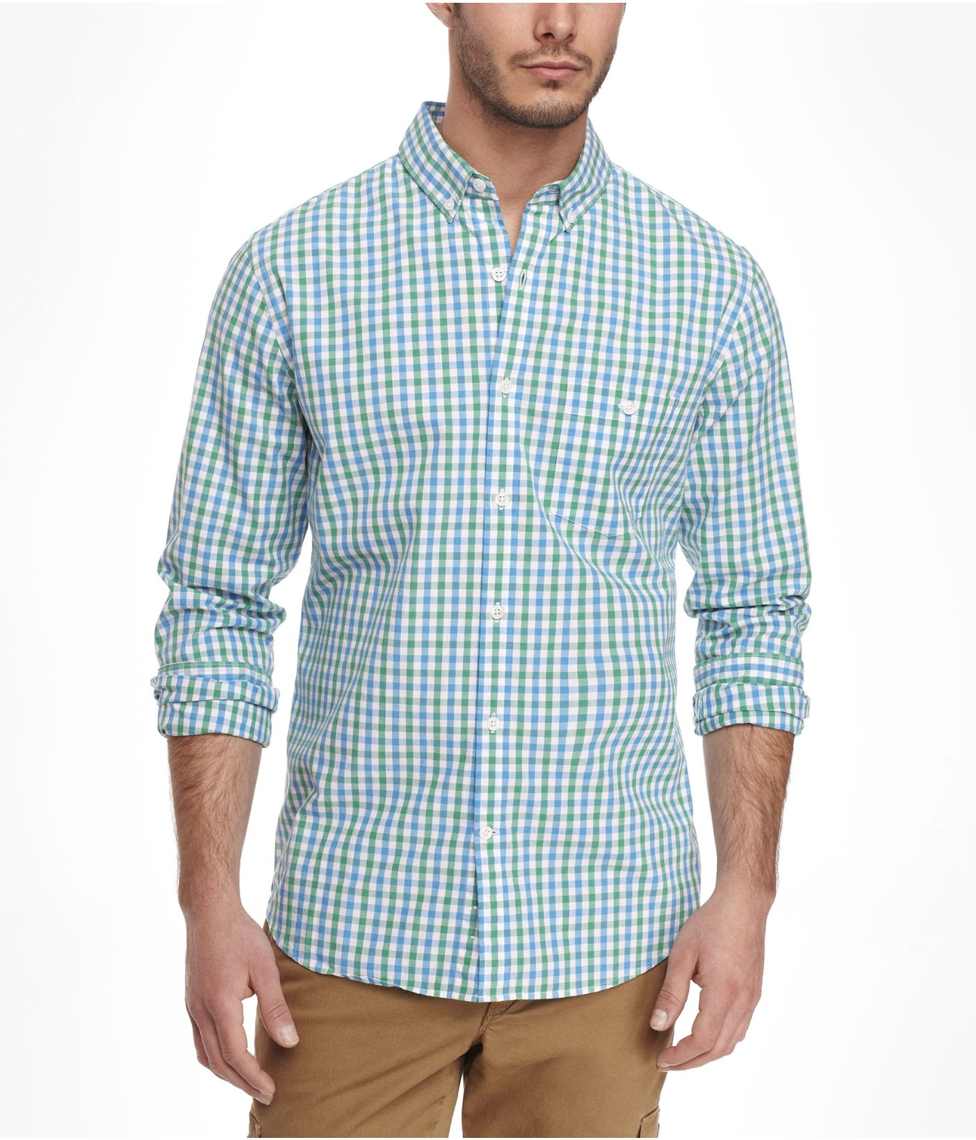 Express Fitted Plaid Soft Wash Shirt in Green for Men (BRIGHT GREEN) | Lyst