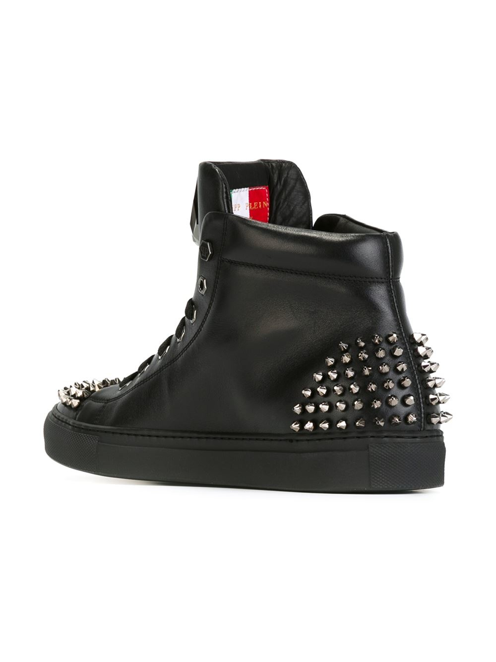 Philipp plein Spike-Studded Leather High-Top Sneakers in Black for Men ...