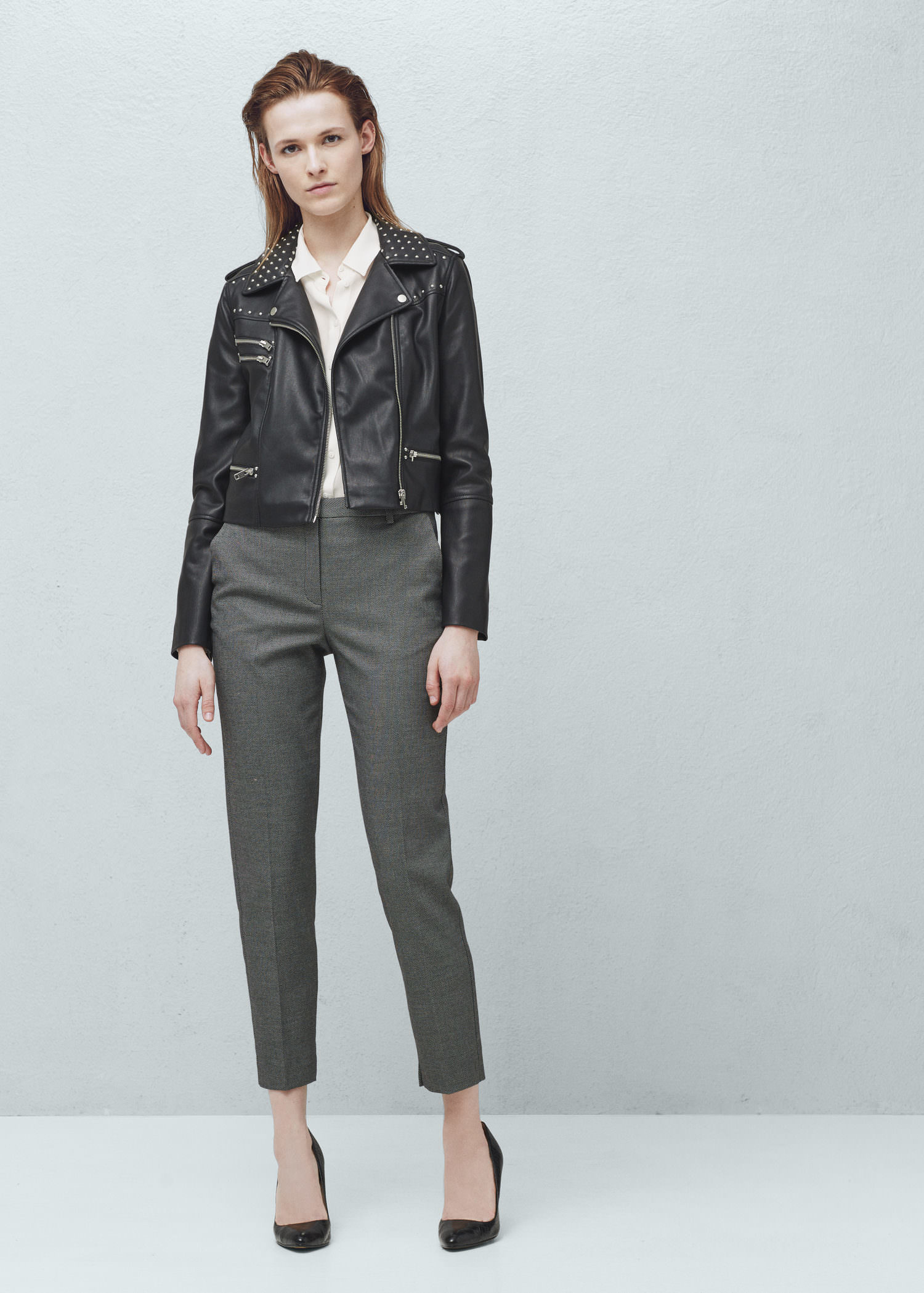Lyst Mango Studded Faux Leather Biker Jacket In Black Gallery