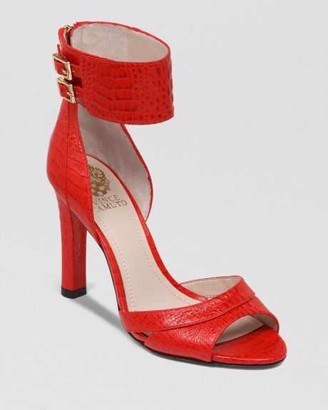 Vince Camuto Peep Toe Sandals Oljera High Heel in Red (Tango Red) | Lyst