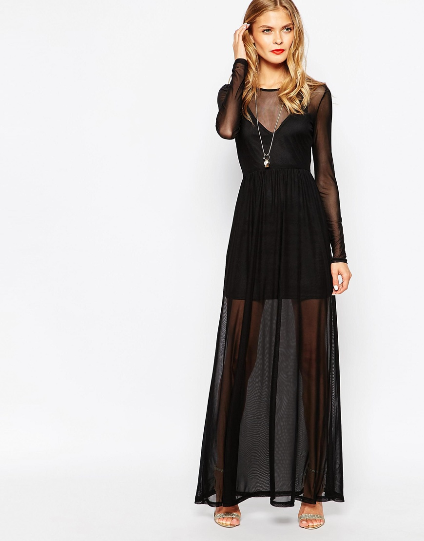 Lyst - Oh My Love Mesh Maxi Dress With Underslip in Black