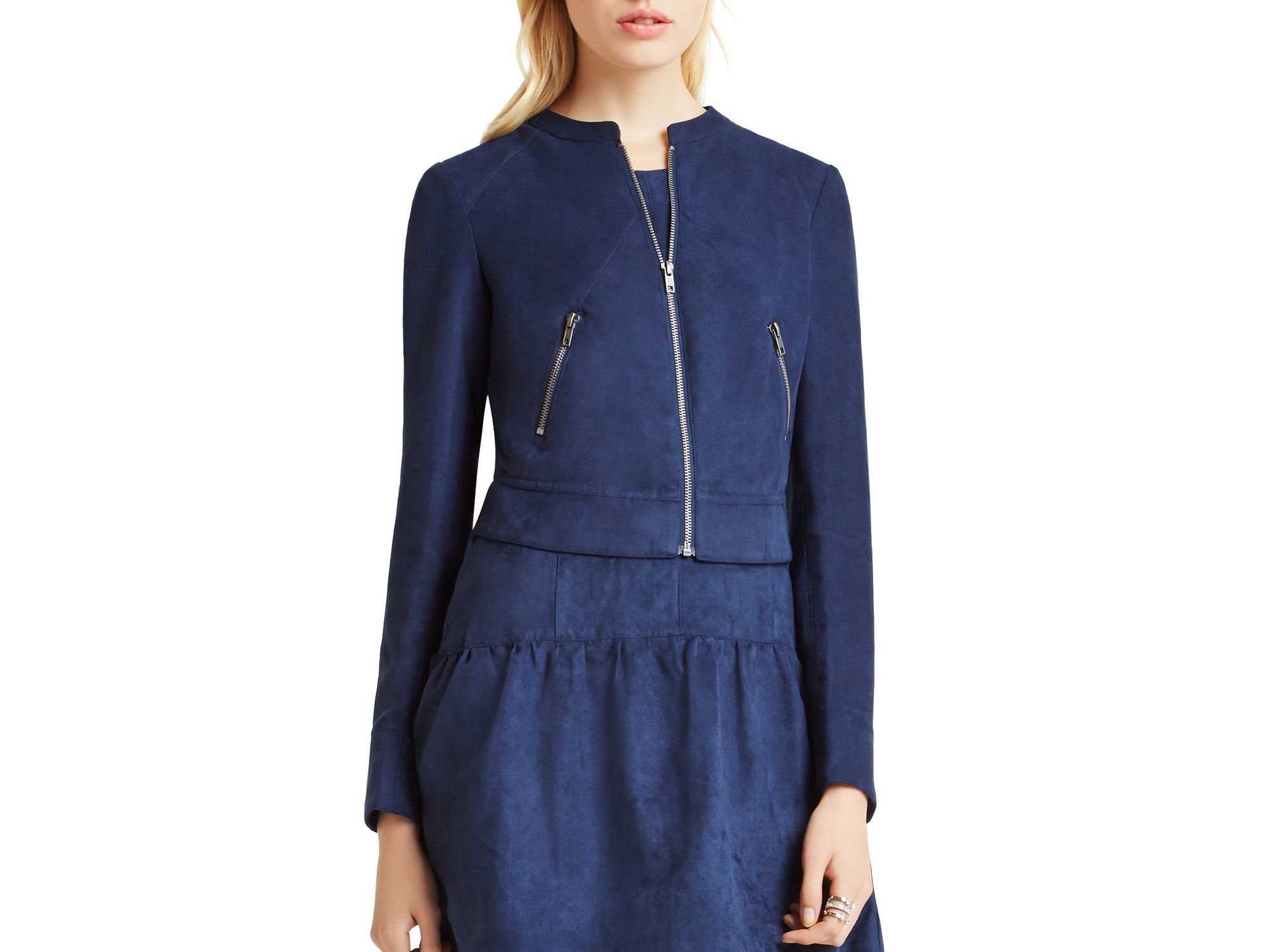 Bcbgeneration Faux Suede Moto Jacket In Blue Lyst