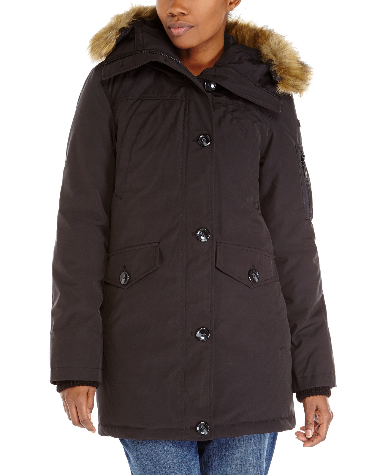 vince camuto faux fur trim hooded down jacket