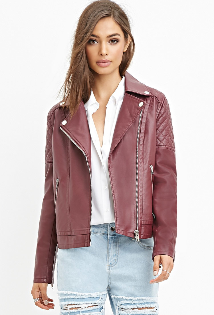 Forever 21 Quilted Faux Leather Jacket In Purple Lyst Be Inspired
