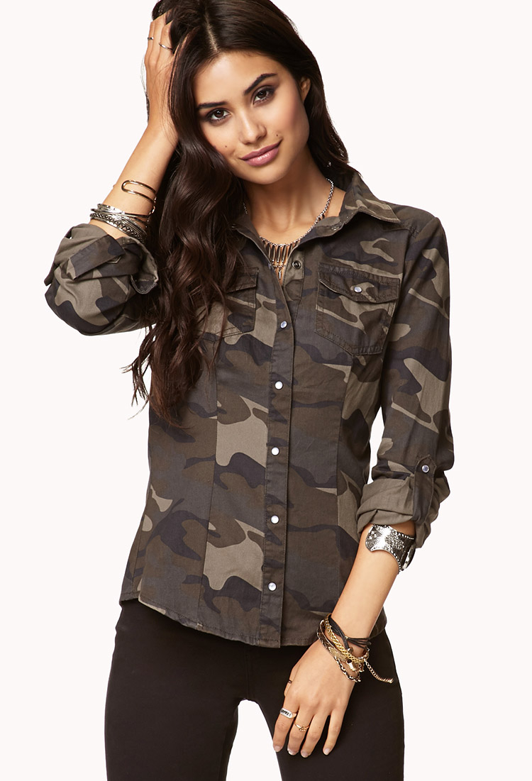 Lyst - Forever 21 Camo Denim Shirt You've Been Added To The Waitlist in
