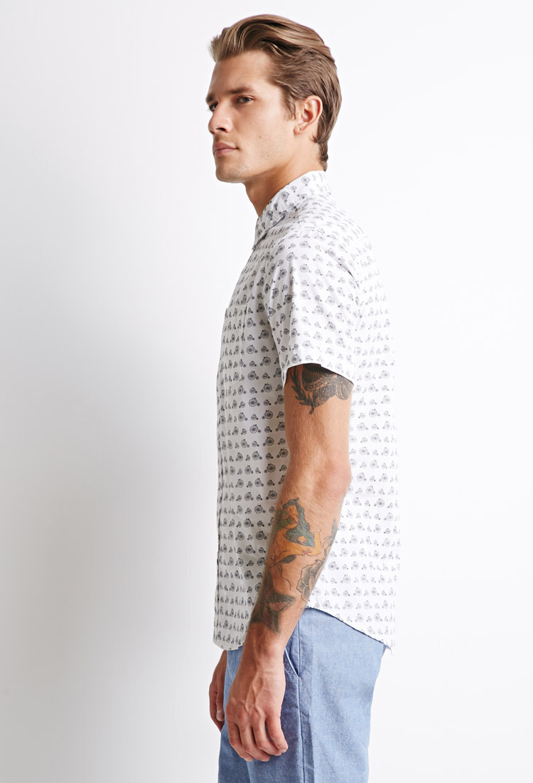 Lyst Forever 21 Cotton Bicycle Print Shirt in White for Men