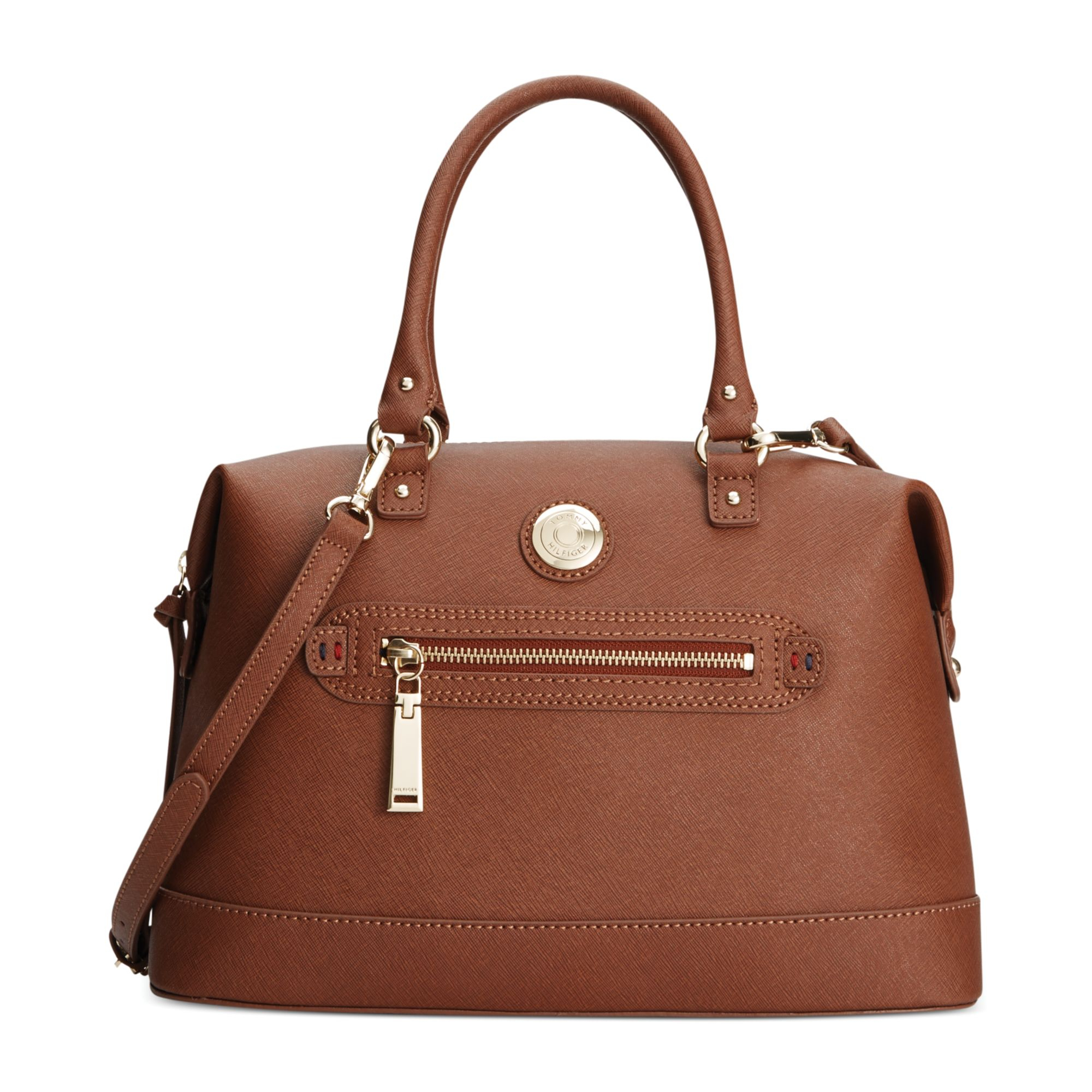 Tommy Hilfiger Saffiano Leather Pacific Prep Bowler Bag in Brown ...