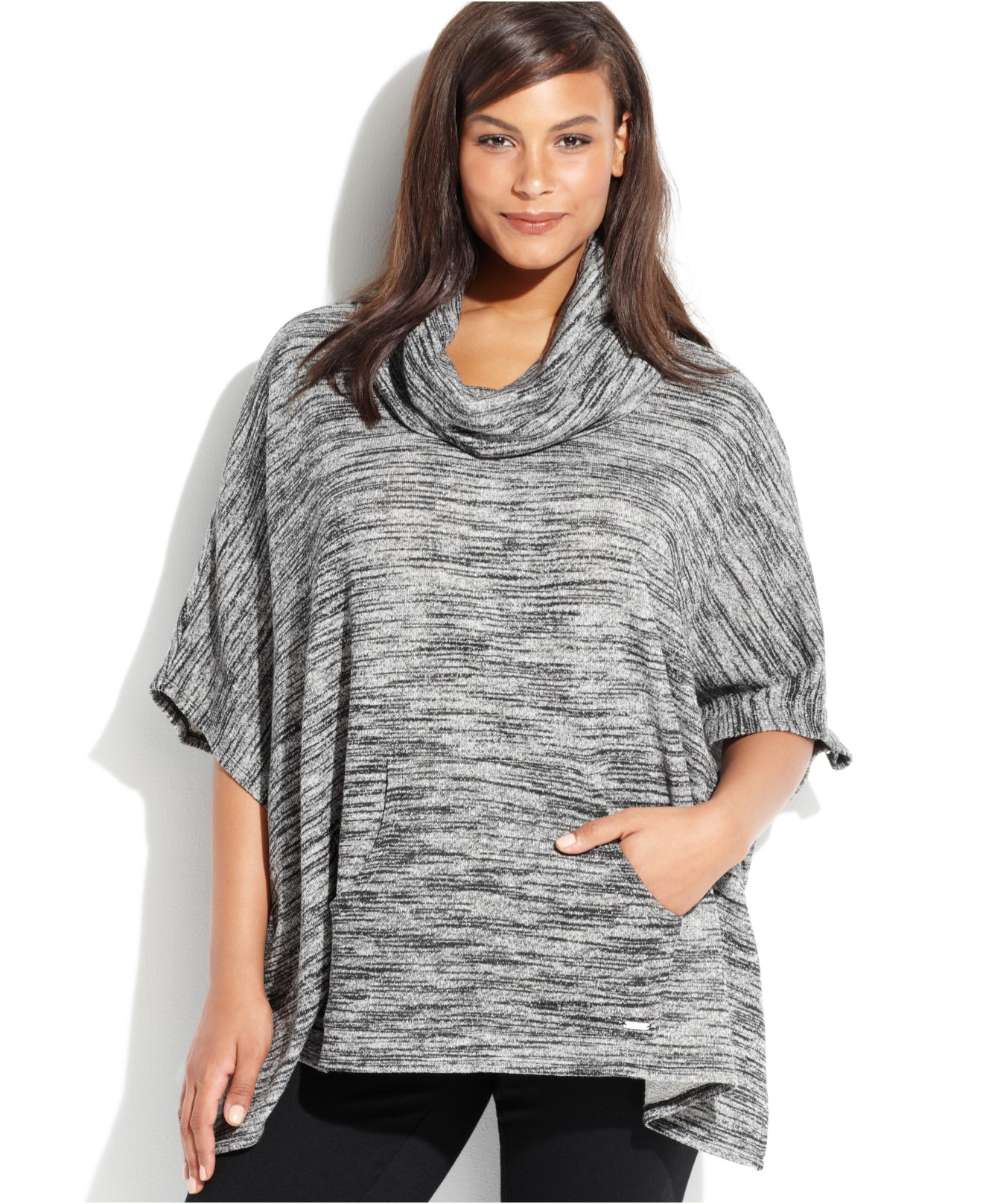 Lyst - Calvin Klein Plus Size Cowl-Neck Poncho in Black