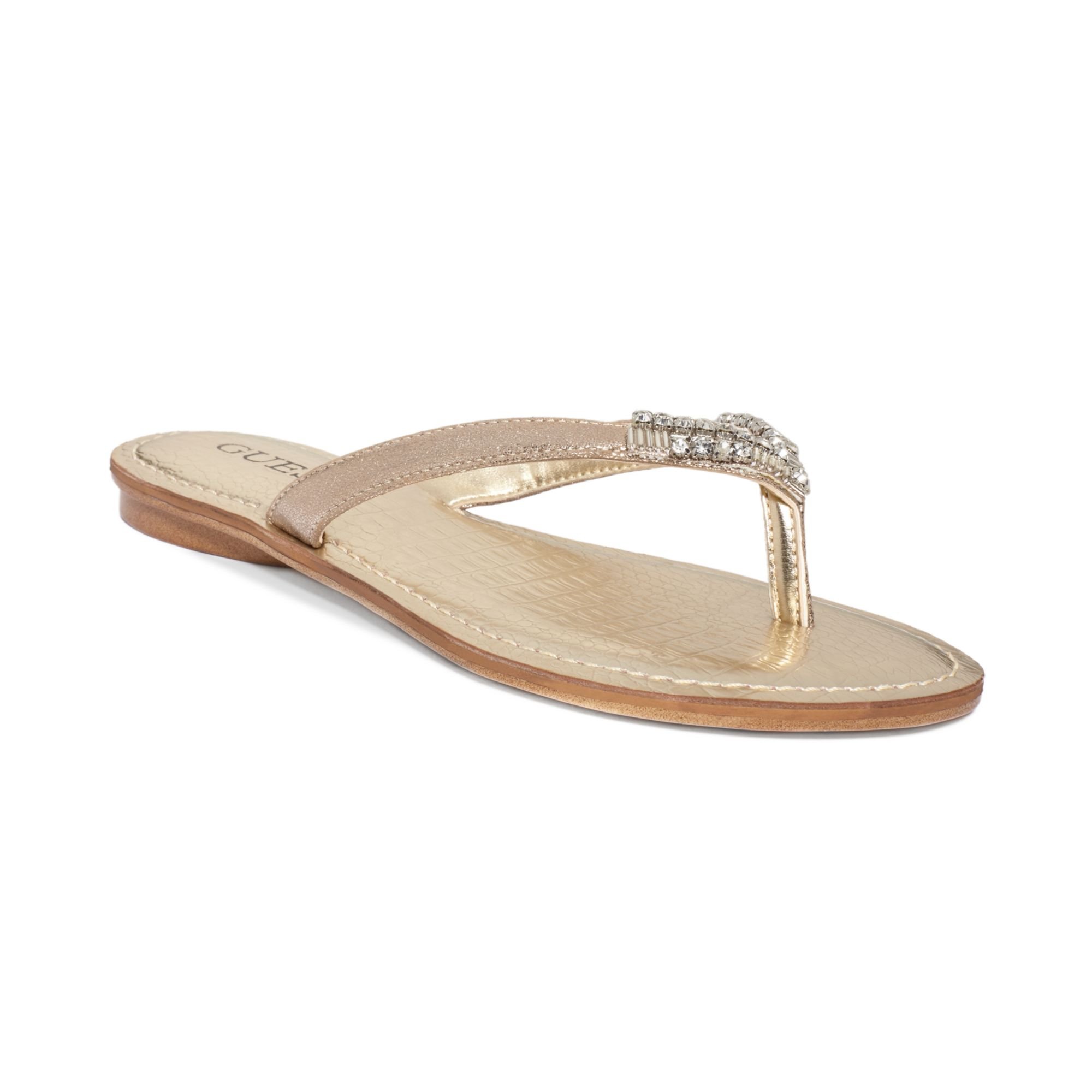 Guess Womens Griffa Flip Flop Sandals in Gold | Lyst
