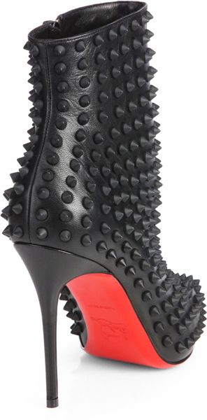 Christian Louboutin Snakilta Spiked Leather Ankle Boots in Black | Lyst