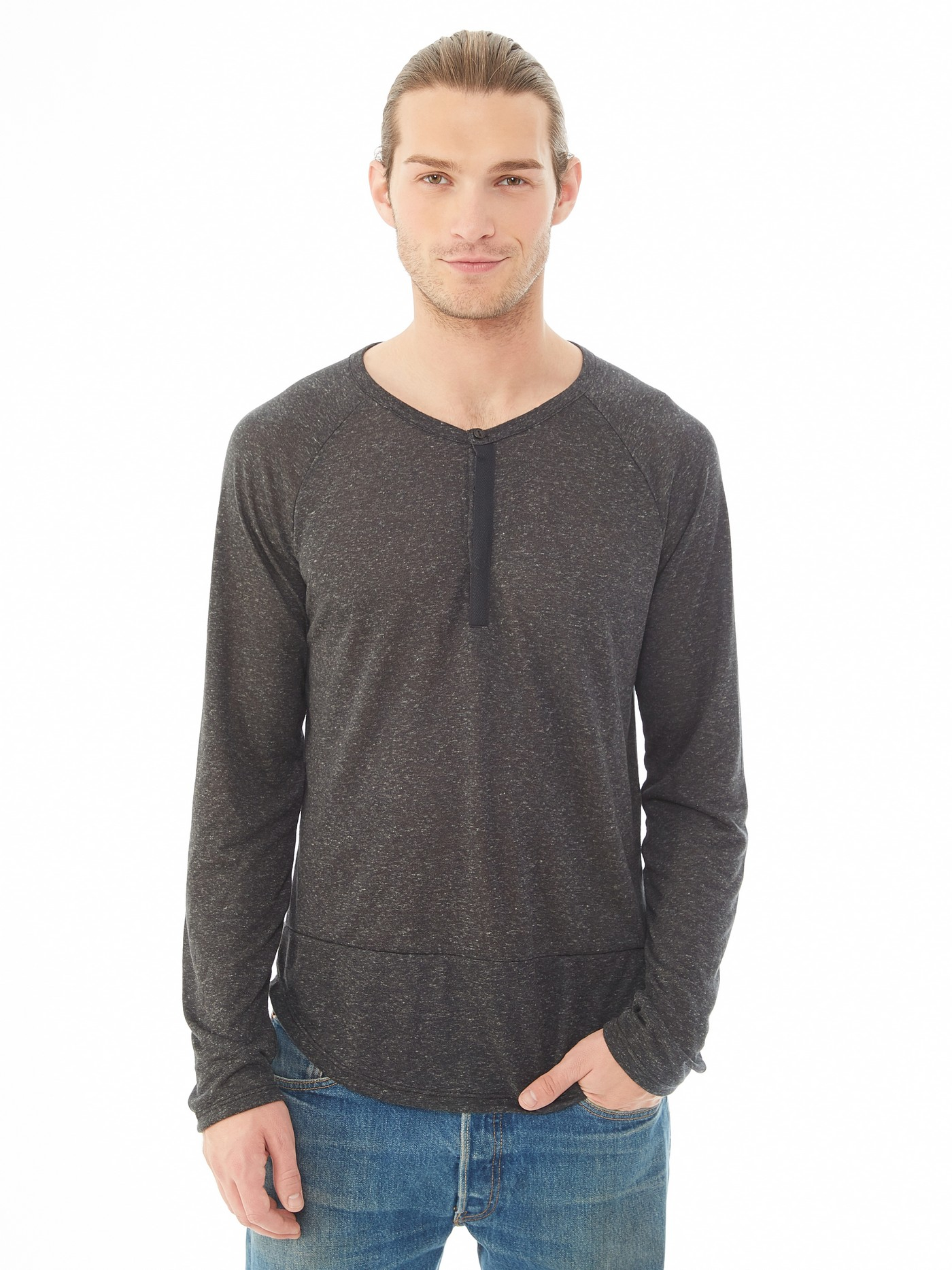 Lyst - Alternative Apparel Eco-Splash Shirttail Henley Shirt in Black ...