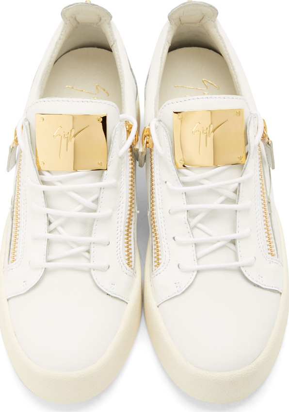 Giuseppe zanotti White Leather Gold Zip Lace-up Sneakers in White for ...