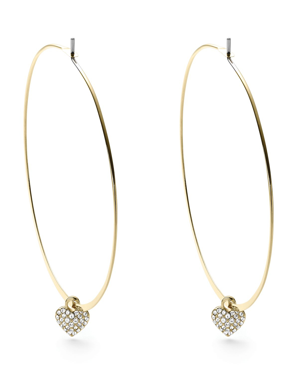 Lyst Michael Kors Pave Heart Drop Whisper Hoop Earrings in Metallic