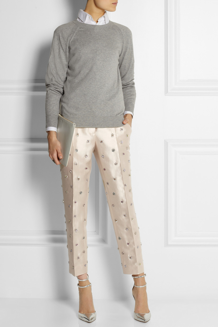 Lyst - J.crew Collection Embellished Shantung Straight-Leg Pants in White