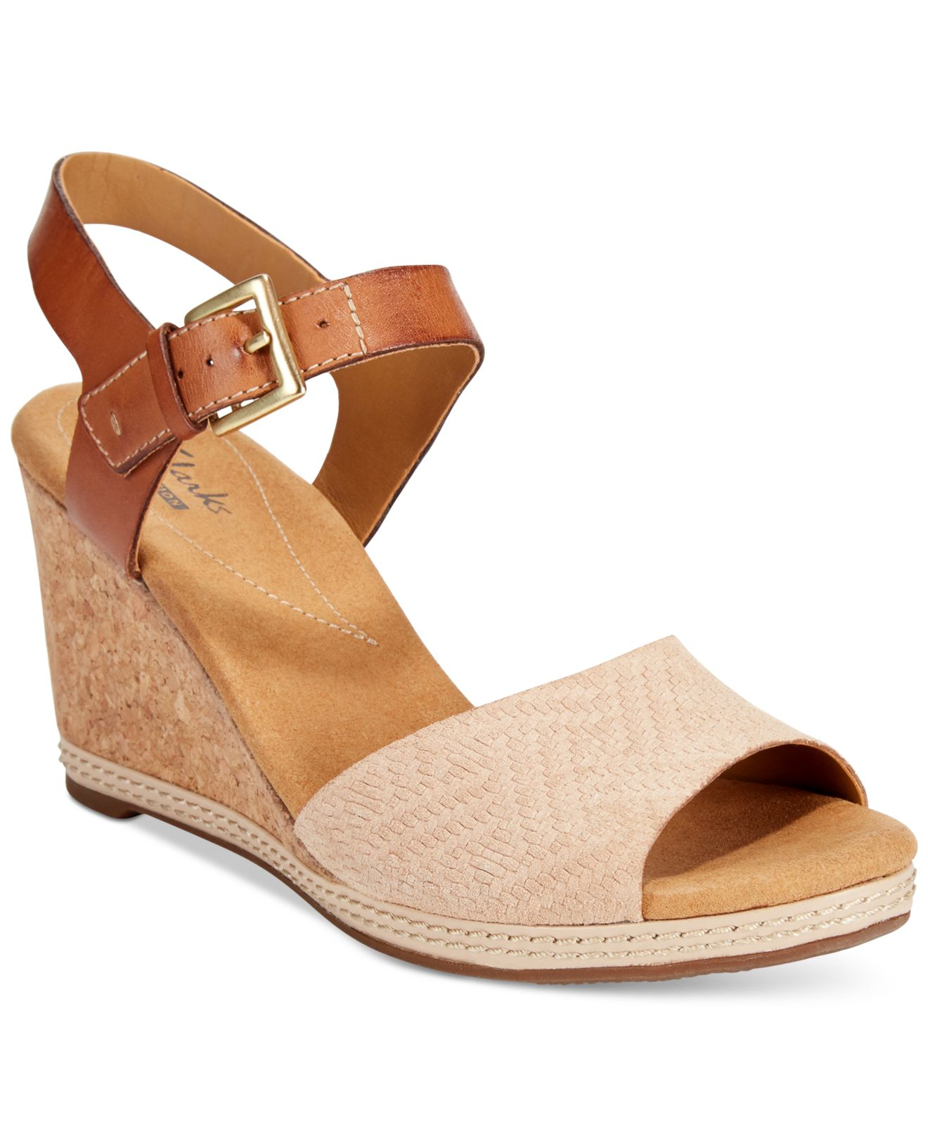 Clarks Leather Collection Womens Helio Jet Wedge Sandals In Nude Suede Natural Lyst 7029