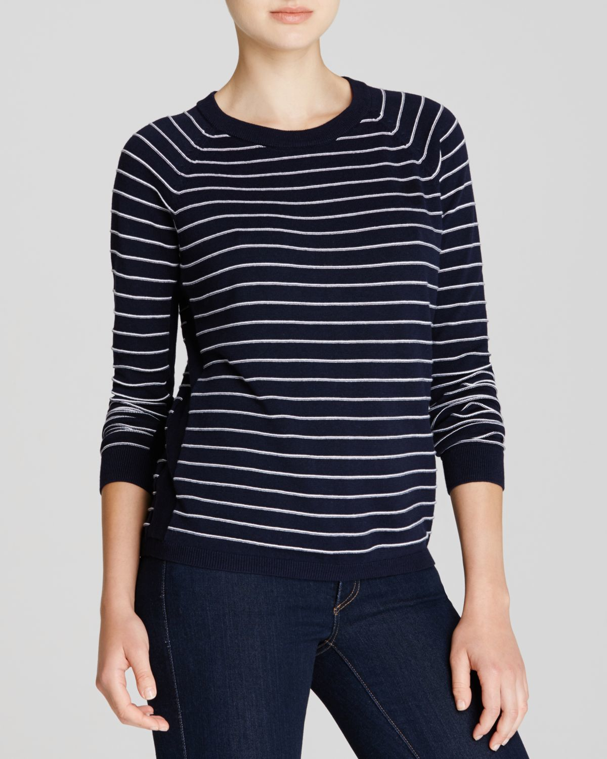 Aqua Striped Raglan Sleeve Sweater in Blue (Navy/Optic White) Lyst