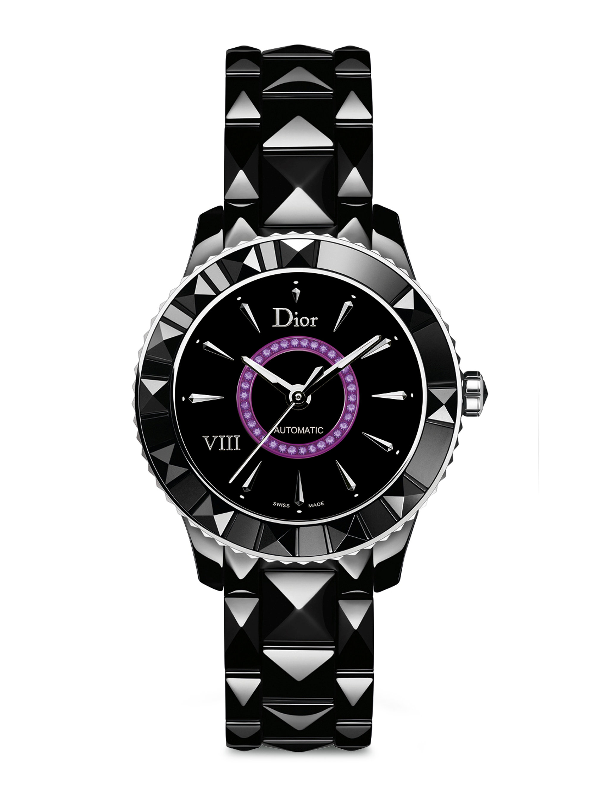 Dior Viii Amethyst & Black Ceramic Automatic Bracelet Watch in Black