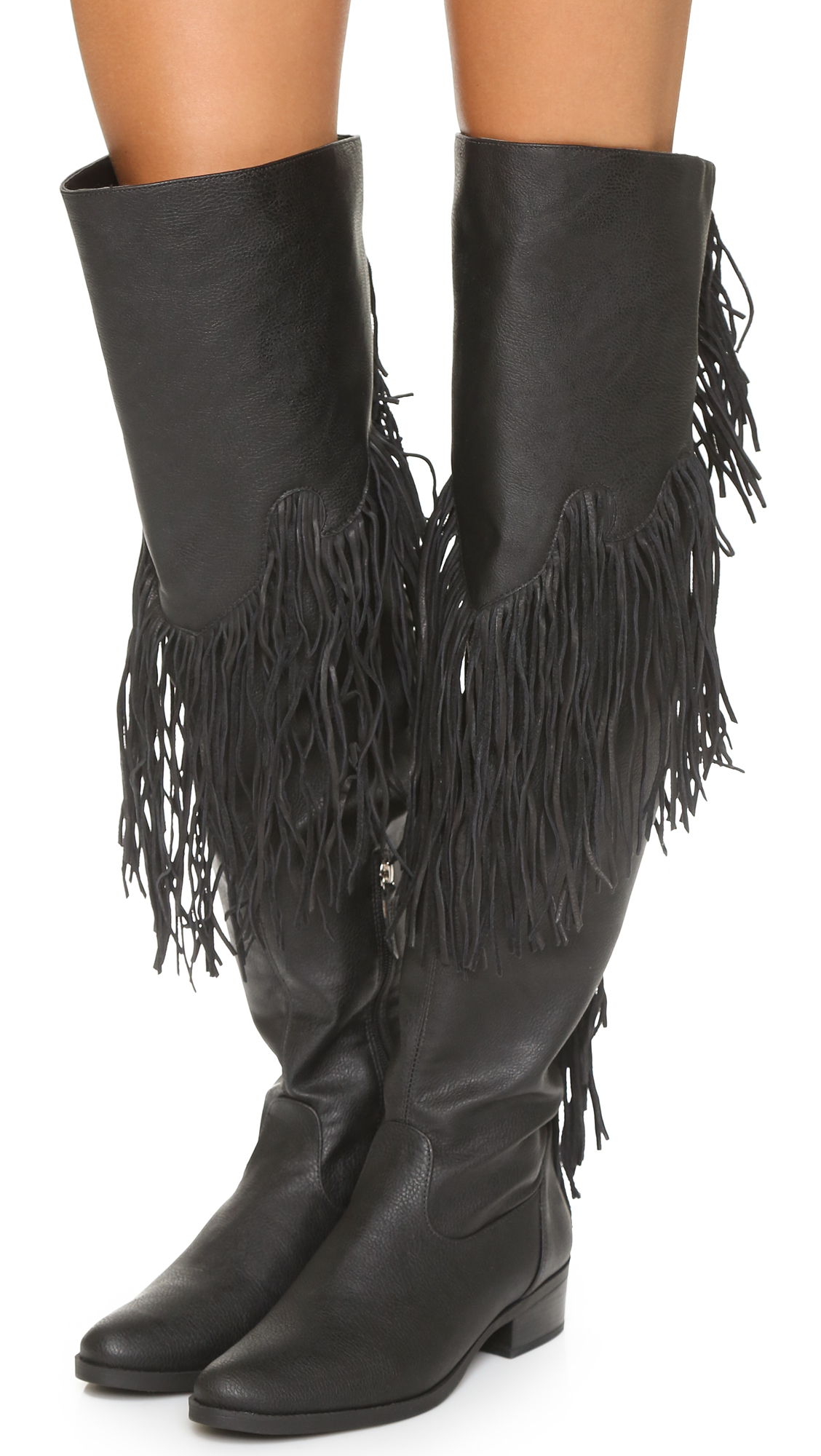Lyst - Schutz Kin Tall Fringe Boots - Black in Black