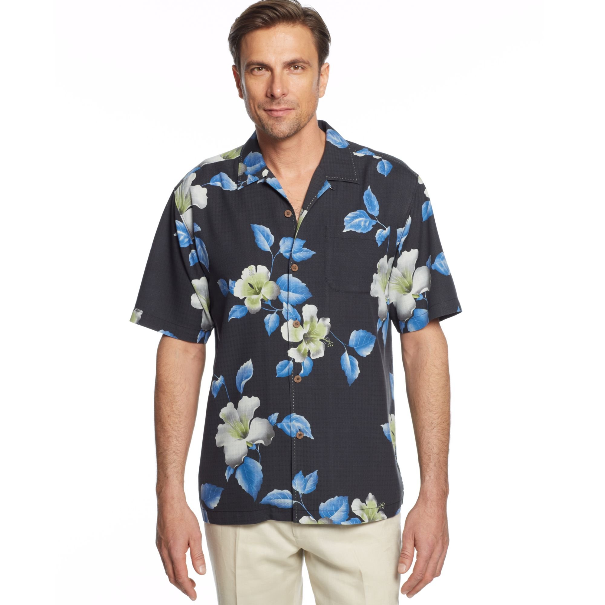 Tommy bahama Sunlight Hibiscus Silk Shirt in Black for Men | Lyst