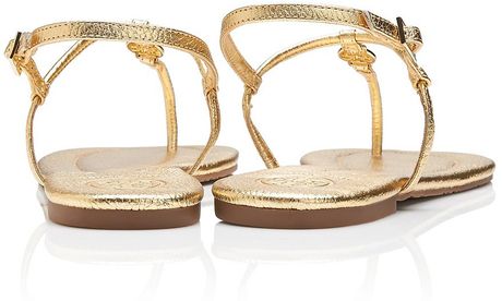 Tory Burch Metallic Tumbled Leather Emmy Sandal in Gold | Lyst