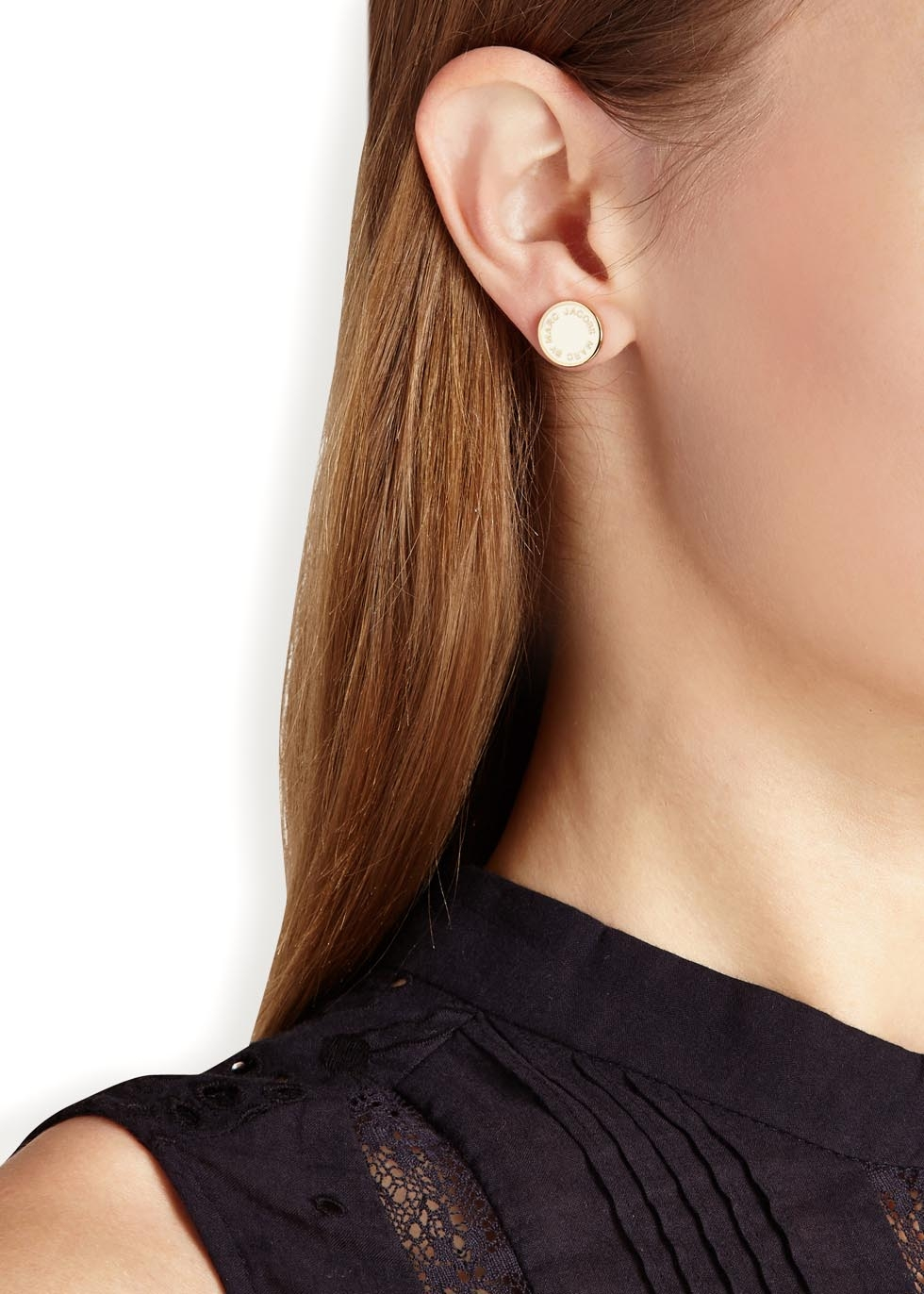 Marc By Jacobs Logo Disc O Cream Enamel Stud Earrings In Gallery